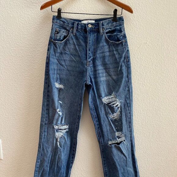 KanCan Stephanie Ultra High Rise 90's Boyfriend Jeans Size 26 Distressed - Picture 1 of 7